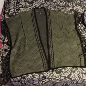 Forrest green/black tassle poncho/sweater